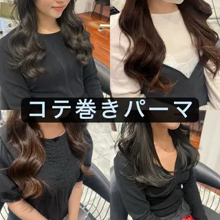 ロング パーマ コテ巻きパーマ💙 シノヤユイのヘアスタイル