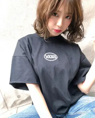 ミディアム カラー パーマ 髪質改善、エクステ 山口卓哉のヘアスタイル