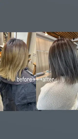 ミディアム 志賀　輝/ハイライト /縮毛矯正/髪質改善のヘアスタイル