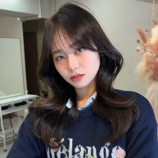 セミロング カラー 本格韓国ヘア🇰🇷 【uni】キューさんのヘアスタイル