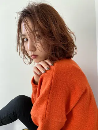 ミディアム カラー ボブ、縮毛矯正👑 心斎橋/高城涼也のヘアスタイル
