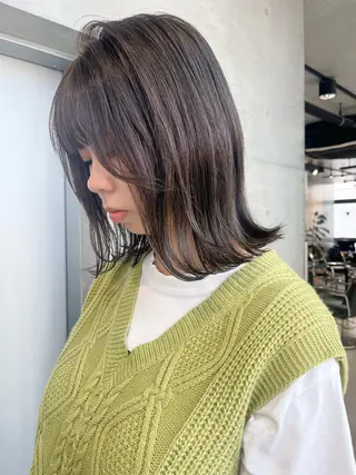 セミロング カラー パーマ ヘアアレンジ 透明感/オリーブ/ グレージュ/YUKAのヘアスタイル