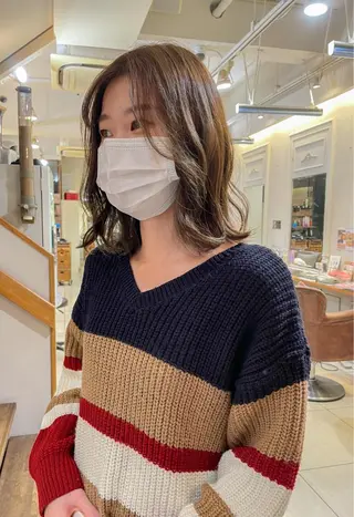 ミディアム カラー ボブ ブリーチ/miinaのヘアスタイル