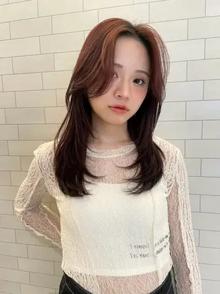 セミロング カラー 🎀優姫 🎀  韓国レイヤーのヘアスタイル