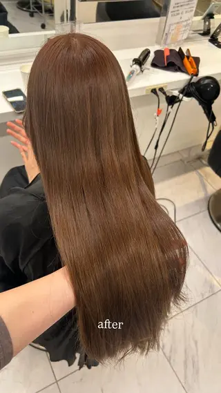 ロング カラー 🥯縮毛/レイヤー/ ベージュヘア🥯のヘアスタイル