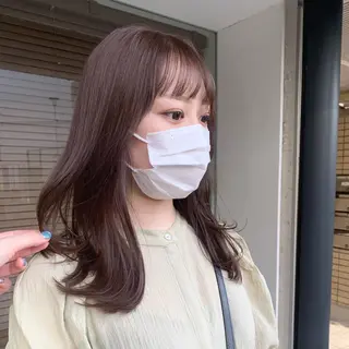 セミロング カラー 透明感/オリーブ/ グレージュ/YUKAのヘアスタイル