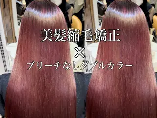 ミディアム カラー ブリーチなしダブル カラー縮毛矯正　下野のヘアスタイル