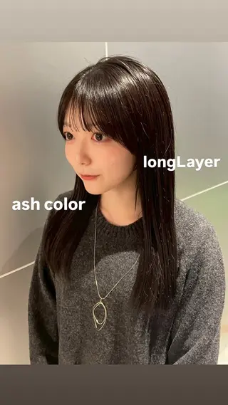 セミロング ブリーチなしカラー/ 顔周りレイヤーのヘアスタイル