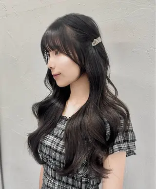 ミディアム カラー ヘアアレンジ 顔周りcut/ 艶ワンカラー♥ちさきのヘアスタイル