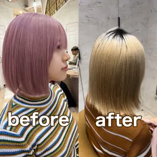ミディアム カラー 脱白髪染め/ 髪質改善/ハクのヘアスタイル