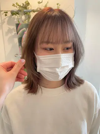 ミディアム カラー ブリーチなしで透け感 暖色カラーボブaoiのヘアスタイル