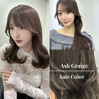 ロング カラー 艶髪レイヤー顔周り グレージュ添田晃基のヘアスタイル