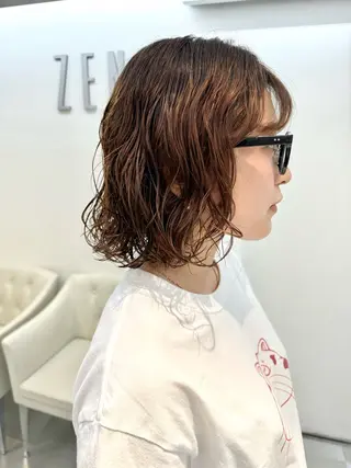 ミディアム パーマ ZENKO表参道店所属・デジタルパーマ 🌀ボブ　萩原　龍のヘアスタイル