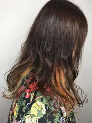 セミロング カラー 白髪ぼかしハイライト 柳川拓哉のヘアスタイル