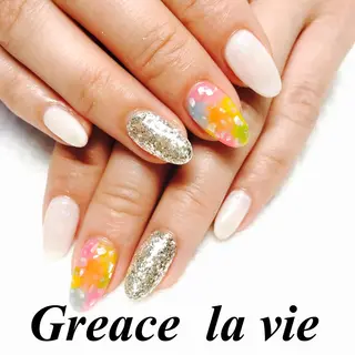 ロング カラー パーマ ヘアアレンジ キッズ ネイル マツエク・マツパ Greace la vie所属・Greace  la vieのネイルデザイン