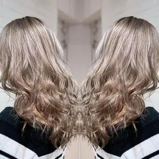 ミディアム カラー ヘアアレンジ 髪質改善×ハイトーン 中田啄也のヘアスタイル