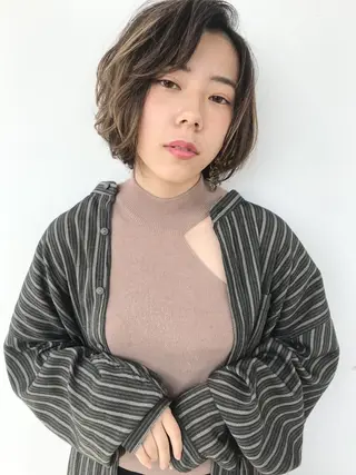 ショート カラー パーマ 新井 広之のヘアスタイル