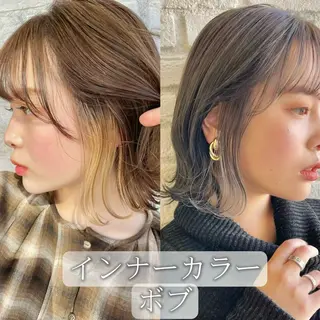 ミディアム カラー ボブ・レイヤー 田中 励也のヘアスタイル