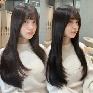 ロング カラー 髪質改善|透明 感カラー🩵レイヤーのヘアスタイル