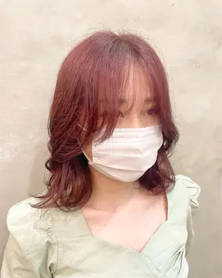 ミディアム カラー ヘアアレンジ 【ピンク/韓国ヘア/ ヘアセット】亜海のヘアスタイル