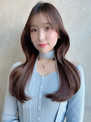 セミロング カラー パーマ 新宿✨顔周りカット 韓国ヘア/坂本亜裟海のヘアスタイル