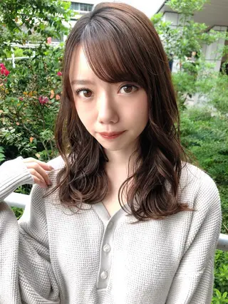 ミディアム カラー ヘアアレンジ 顔周りカット/髪質改 善/新宿/畑中稔里のヘアスタイル