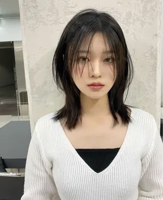 セミロング カラー パーマ レイヤー/グレージュ 赤み消し/コウスケのヘアスタイル