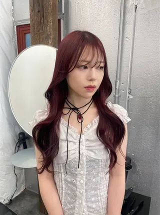 ロング カラー ヘアアレンジ ハッシュカット/ 韓国ヘア☽⋰mahoのヘアスタイル