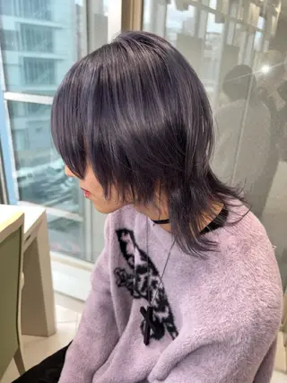 ミディアム カラー メンズ ウルフカット/ ハイトーン/作山葵のヘアスタイル