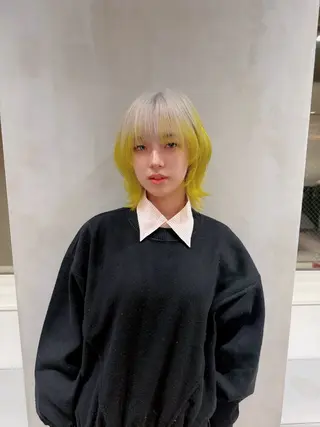 ミディアム カラー ハイトーン/ブリーチ /ウルフ/しゅーたのヘアスタイル