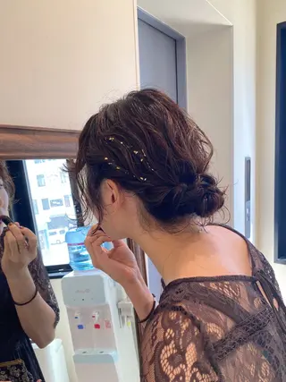 セミロング パーマ ヘアアレンジ 暖色カラー /ヘアアレンジ/花鈴のヘアスタイル