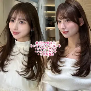 ロング ♥韓国レイヤー/透明 感カラー/目黒慎太郎のヘアスタイル