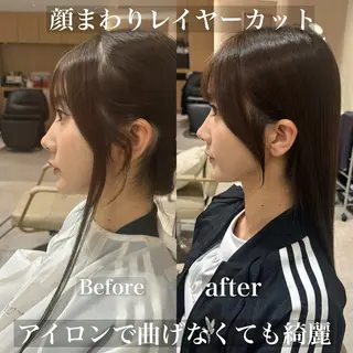 ロング 韓国風/小顔レイヤー /艶カラーのヘアスタイル