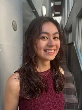 セミロング パーマ 池田理紗/メンズ カット/切りっぱなしのヘアスタイル