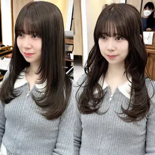 ロング カラー パーマ ヘアアレンジ メンズ キッズ レイヤーカット 🌿透け感カラーのヘアスタイル