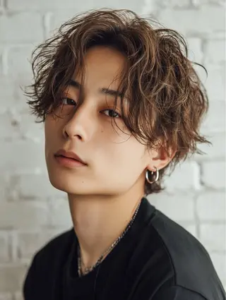 ミディアム カラー パーマ メンズ 青野 有雅のヘアスタイル