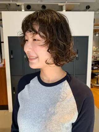 セミロング カラー パーマ ボブパーマ 艶カラー/横山大樹のヘアスタイル