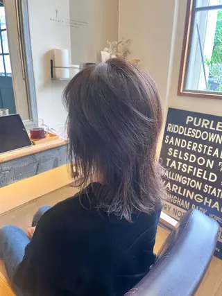 ミディアム ハラちゃんカット✂︎ 透明感🩵ケアカラーのヘアスタイル