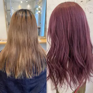 ロング カラー ブリーチなしカラー ダブルカラーエクステのヘアスタイル