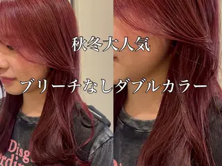ミディアム カラー ブリーチなしダブル カラー縮毛矯正　下野のヘアスタイル