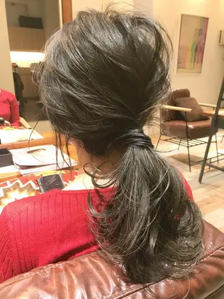 セミロング カラー ヘアアレンジ シールエクステ⭐️ オオミタクヤのヘアスタイル