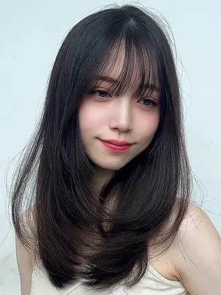 ロング カラー 山崎/ボブ縮毛矯正 レイヤー髪質改善のヘアスタイル