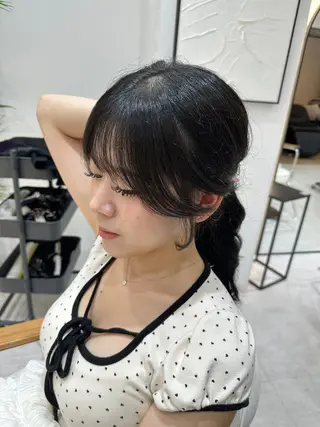 ロング カラー 赤み消し/オリーブ カーキ/福田れんのヘアスタイル