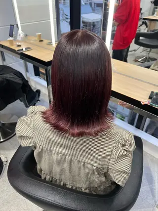 ミディアム カラー 💗愛され暖色💗 ピンク/レッド💗のヘアスタイル