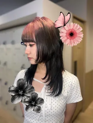 セミロング カラー 岡山ハイトーン・ ルーツカラー/こもものヘアスタイル