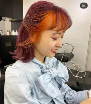 ミディアム TOMOYAレイヤー ブリーチ縮毛矯正のヘアスタイル