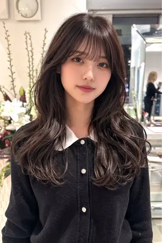 ロング パーマ デジタルパーマ/ コテ巻き風パーマのヘアスタイル