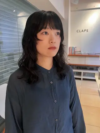 セミロング パーマ リリカ🐈‍⬛ブリー チカラー/上永谷のヘアスタイル