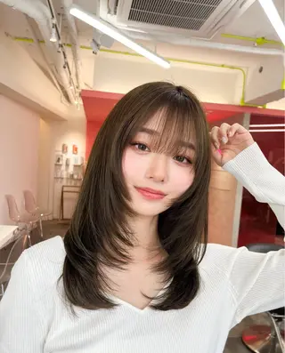 ミディアム カラー 山崎/ボブ縮毛矯正 レイヤー髪質改善のヘアスタイル