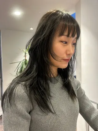 ミディアム カラー パーマ レイヤー/透明感/ ブリーチなし/わかなのヘアスタイル